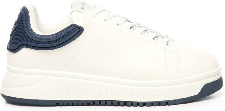 Emporio Armani Wit Blauw Leren Sneakers Vetersluiting White Heren