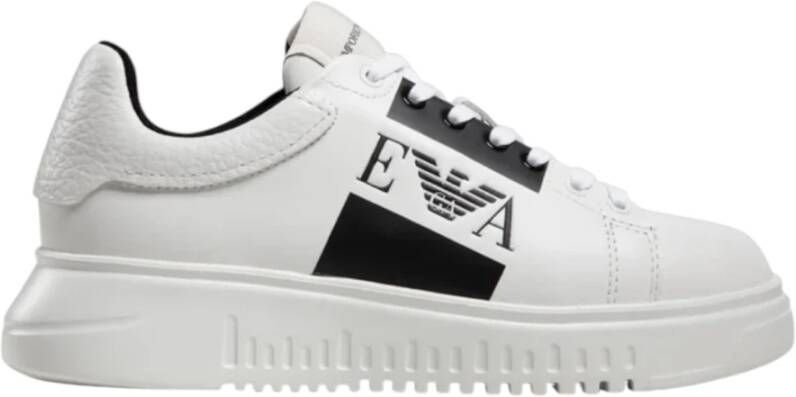 Emporio Armani Witte leren sneaker met zwart logodetail White Heren