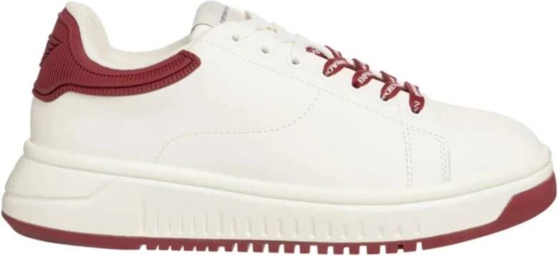 Emporio Armani Witte Leren Sneaker Retro Bordeaux Logo White Heren