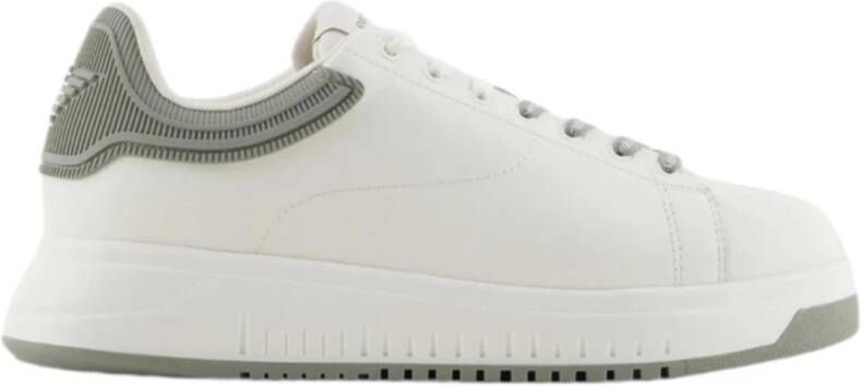 Emporio Armani Witte Leren Sneaker Retro Stijl White Heren