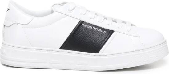 Emporio Armani Witte Leren Sneakers met Gestreept Detail White Heren