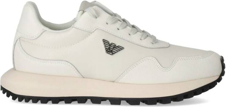 Emporio Armani Witte Saffiano Sneaker met Adelaarplaatje White Heren