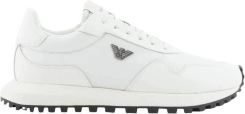 Emporio Ar i Witte Saffiano Sneaker met Adelaarplaatje White