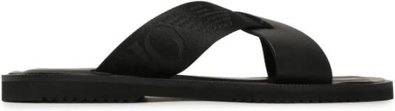 Emporio Armani Zwarte Gekruiste Leren Sandalen Black Heren