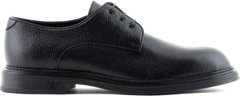 Emporio Armani Zwarte Leren Derby Veterschoenen Black Heren