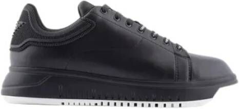 Emporio Armani Zwarte Leren Vetersneakers Black Heren