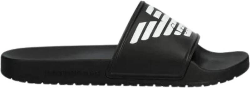 Emporio Armani Zwarte Logo In Reliëf Slides Sandalen Black Heren