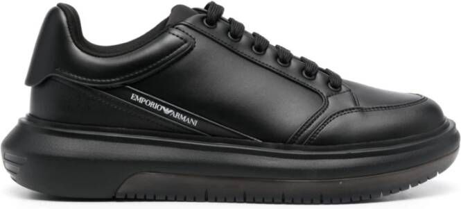 Emporio Armani Zwarte Leren Sneakers met Contrasterend Logo Black Heren