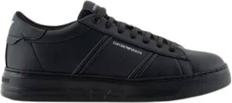 Emporio Armani Zwarte Leren Sneakers met Anatomische Rubberen Zool Black Heren