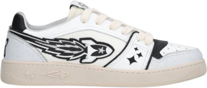 Enterprise Japan Leren sneaker met craquele inzetstukken Blue Heren