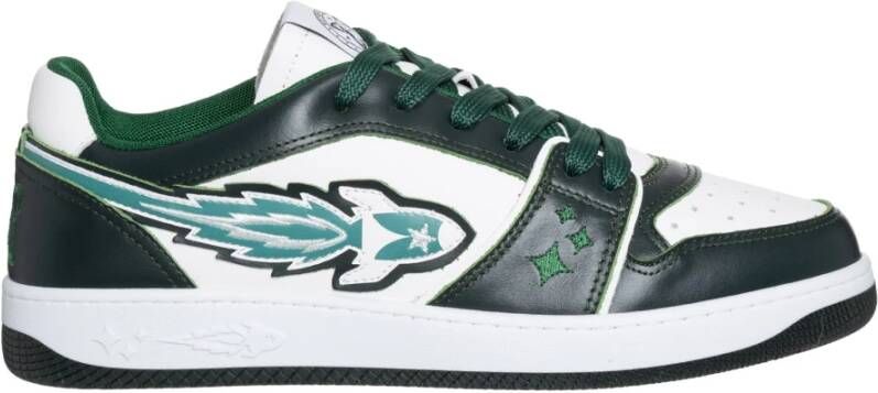 Enterprise Japan Groene Leren Sneakers met Ster Geperforeerde Neus Green Heren