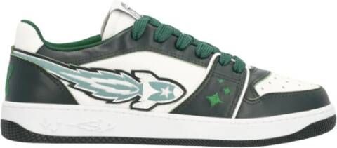 Enterprise Japan Groene Leren Sneakers met Ster Geperforeerde Neus Green Heren