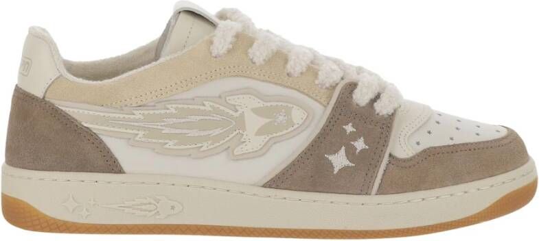 Enterprise Japan Rode Leren Rocket Sneakers Beige Heren