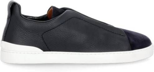 Ermenegildo Zegna Blauwe Leren Sneakers met Elastisch Kruis Blue Heren