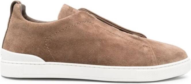 Ermenegildo Zegna Bruine Suède Lo-Top Instap Sneakers Brown Heren