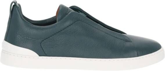 Ermenegildo Zegna Groene Leren Sneakers Triple Stitch Green Heren