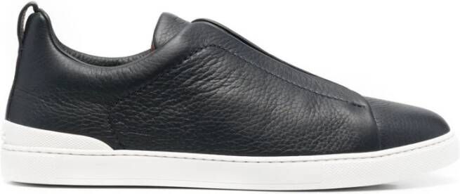 Ermenegildo Zegna Instapmodel Marineblauwe Leren Sneakers Black Heren