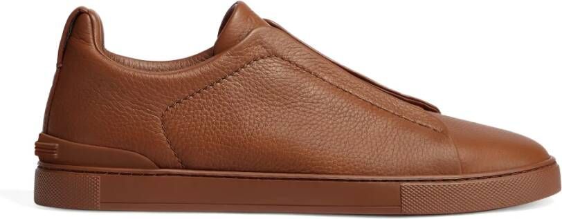 Ermenegildo Zegna Lage Top Triple Stitch Leren Sneaker Brown Heren