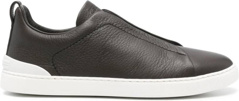 Ermenegildo Zegna Leren Sneakers Triple Stitch Design Brown Heren