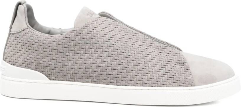 Ermenegildo Zegna Leren Sneakers Triple Stitch Design Gray Heren