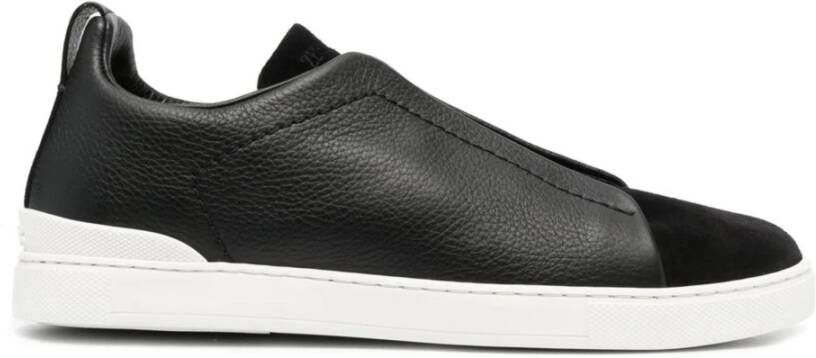 Ermenegildo Zegna Leren Sneakers Triple Stitch Designers Code Black Heren