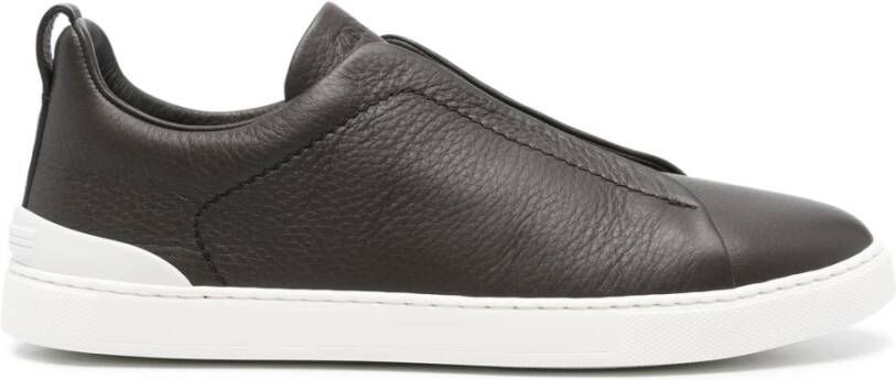 Ermenegildo Zegna Leren Triple Stitch Sneakers Brown Heren