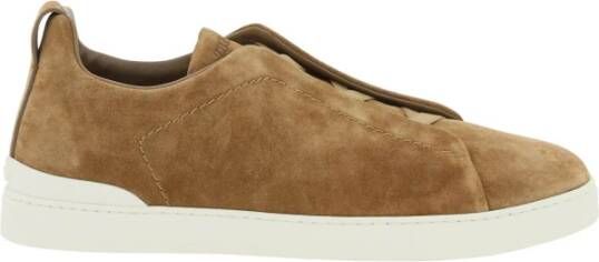 Ermenegildo Zegna Luxe Triple Stitch Slip-On Sneakers Brown Heren