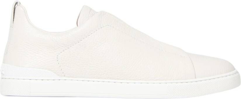 Z Zegna Slip-on sneakers met driedubbele stiksels van geolied leer White Heren