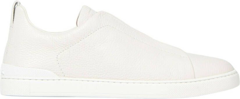 Z Zegna Slip-on sneakers met driedubbele stiksels van geolied leer White Heren