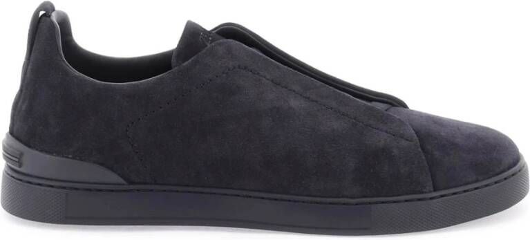 Ermenegildo Zegna Suede Triple Stitch Slip-On Sneakers Blue Heren