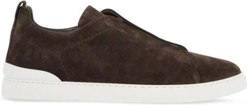 Ermenegildo Zegna Suede Triple Stitch Slip-On Sneakers Brown Heren