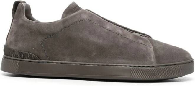 Ermenegildo Zegna Suede Triple Stitch Sneakers Gray Heren