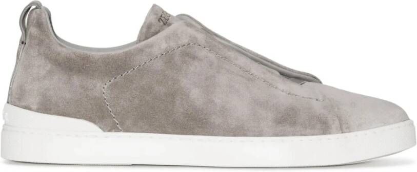 Ermenegildo Zegna Suede Triple Stitch Sneakers Gray Heren