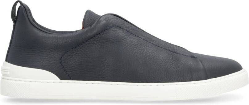 Ermenegildo Zegna Triple Stitch Leren Sneakers Blue Heren