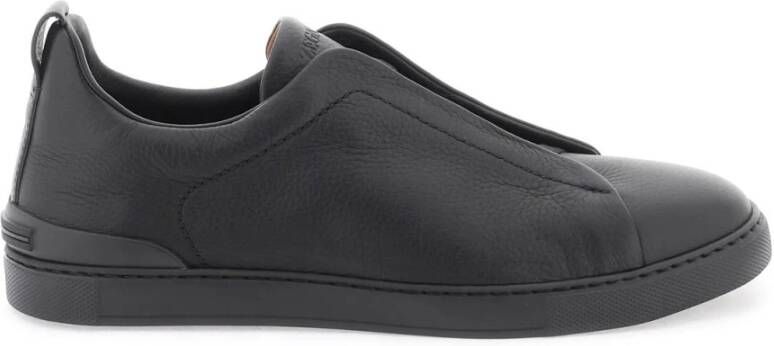 Ermenegildo Zegna Triple Stitch Slip-On Leren Sneakers Black Heren
