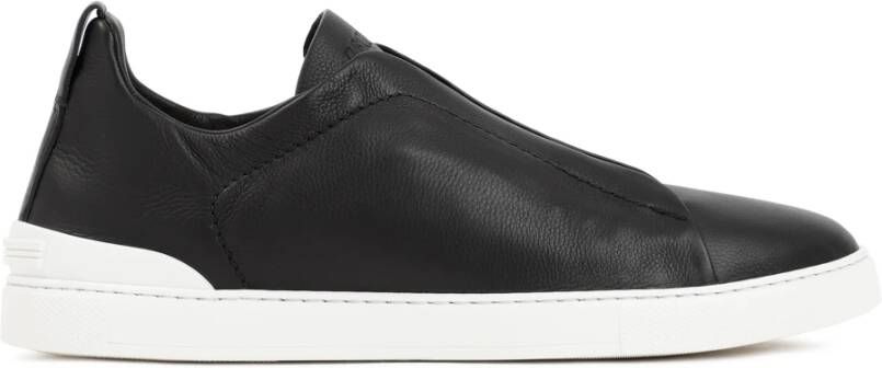 Ermenegildo Zegna Zwarte Leren Instap Sneakers Black Heren