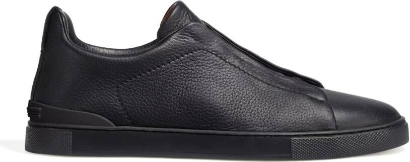 Ermenegildo Zegna Zwarte leren lage sneakers Black Heren