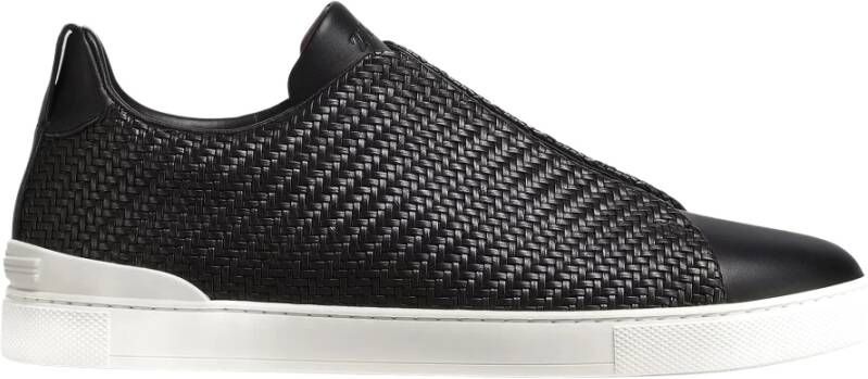 Ermenegildo Zegna Zwarte Triple Stitch Leren Sneakers Black Heren