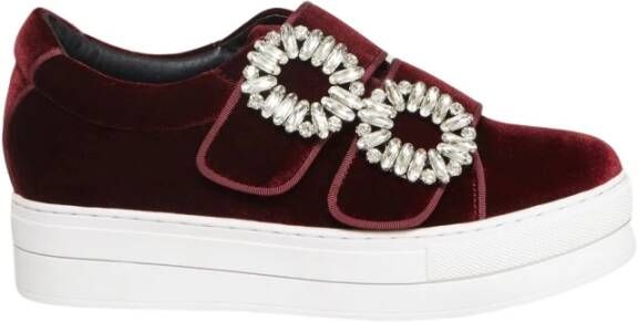 Essentiel Antwerp Bordeaux Rode Velvet Platform Sneakers Red Dames