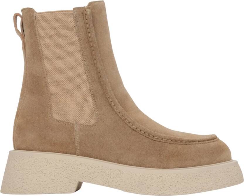 Estro Beige Chelsea-laarzen voor dames gemaakt van Italiaans echt velours Beige Dames