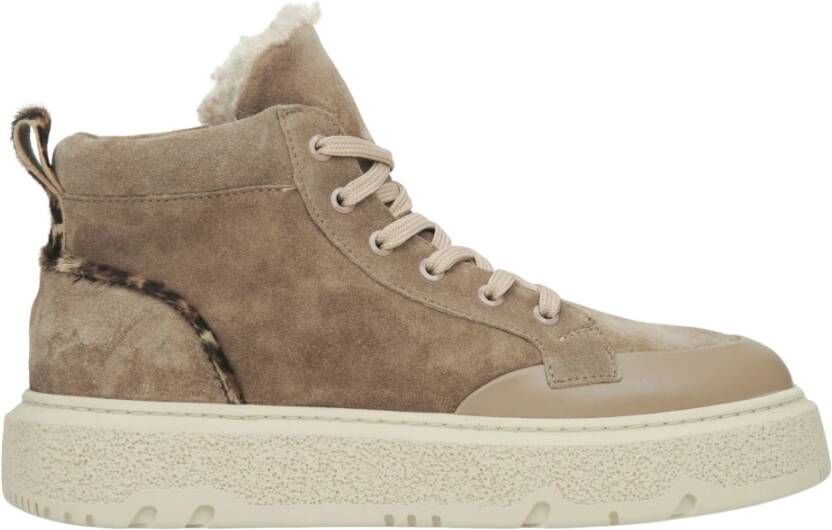 Estro Beige Hoge Winter Sneakers voor Dames gemaakt van Velours & Bont Beige Dames