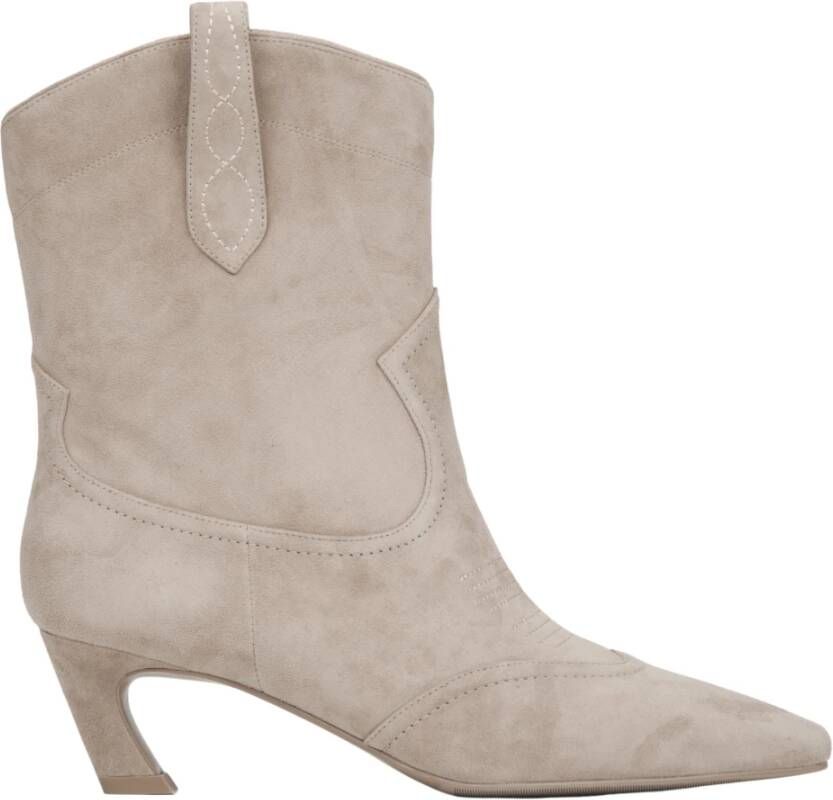 Estro Beige Velours Cowboylaarzen voor Dames Beige Dames