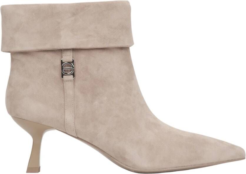 Estro Beige Velours Enkellaarsjes met Lage Hak voor Dames Beige Dames