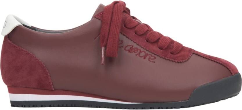 Estro Bourgondische Sneakers voor Dames gemaakt van Echt Leer en Velours Red Dames