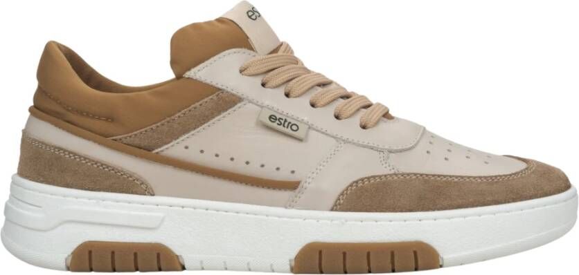 Estro Bruine en beige platform sneakers voor vrouwen gemaakt van leer en velours Brown Dames