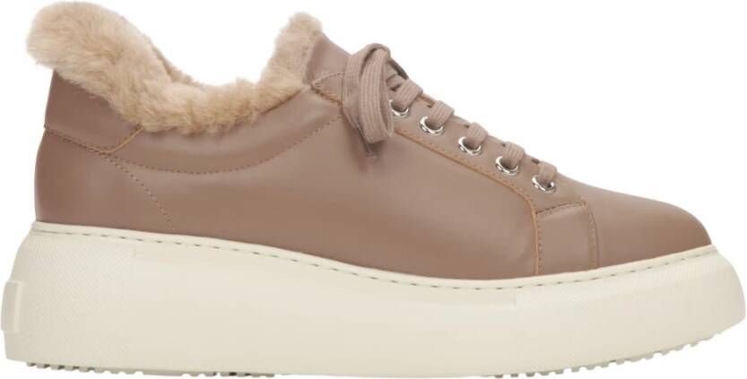 Estro Bruine Lage Winter Sneakers met Bontvoering voor Dames Brown Dames