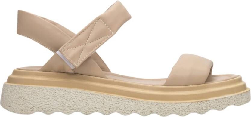 Estro Chunky Sole Sand Beige Leren Sandalen Beige Dames