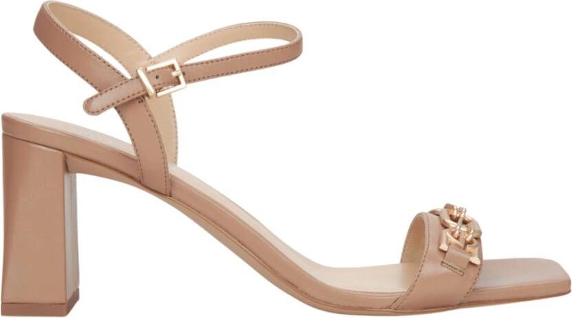 Estro Dames Beige Blokhak Sandalen gemaakt van Echt Leer Er00114745 Beige Dames