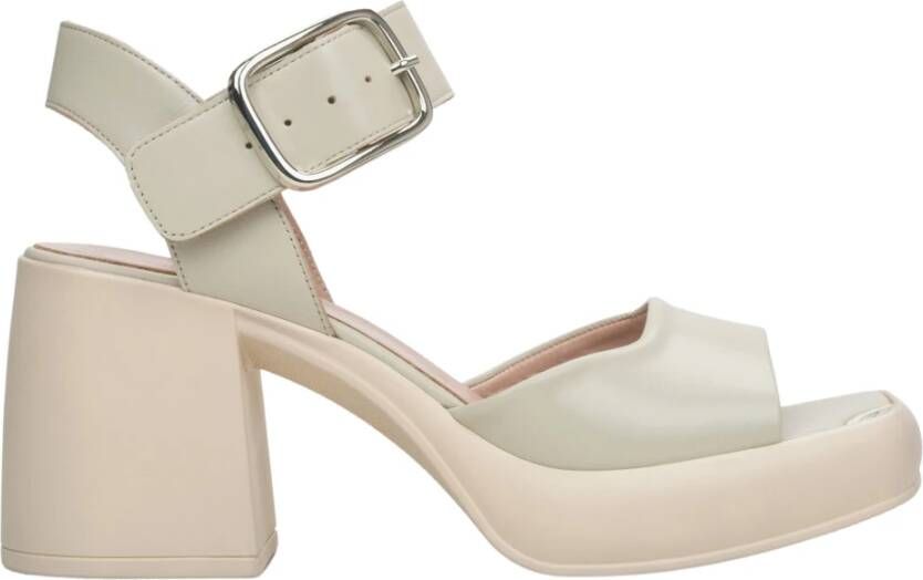 Estro Dames Beige & Grijs Leren Sandalen met Hak Er00115156 Gray Dames