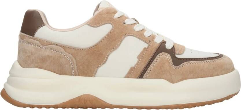 Estro Dames Beige & Wit Velours & Leren Lage Sneakers Er00112595 Multicolor Dames